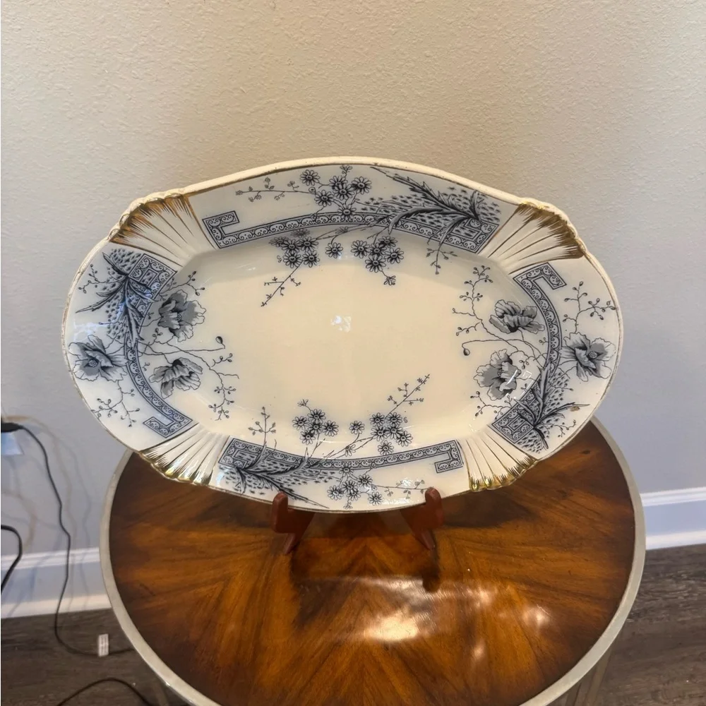 Antique CH & H Tunstall Windsor Blue Flow 17 1/2” Art Deco Serving Platter - Picture 6 of 12